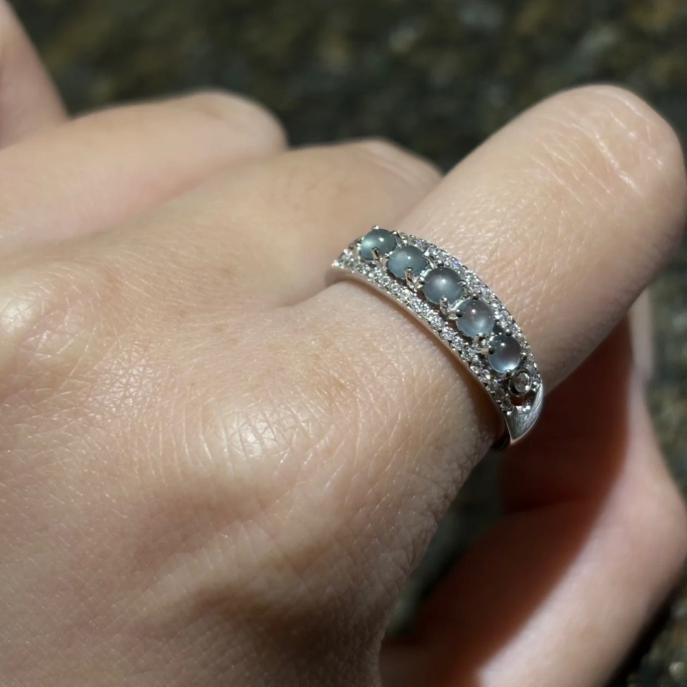 Stunning Quintuple Jade (+CZ) and Sterling Silver ring | Adjustable sizes 5 ~ 10